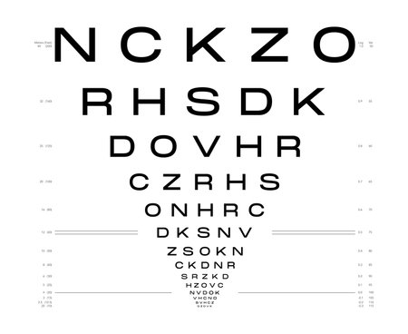 LogMAR chart Eye Test Chart medical illustration. Line vector sketch style outline isolated on white background. Vision board optometrist ophthalmic for visual examination Checking optical glassesのイラスト素材