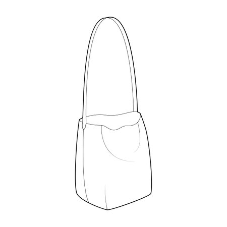 Cross-Body Slouchy Tote hobo silhouette bag. Fashion accessory technical illustration. Vector satchel front 3-4 view for Men, women, unisex style, flat handbag CAD mockup sketch outline isolatedのイラスト素材