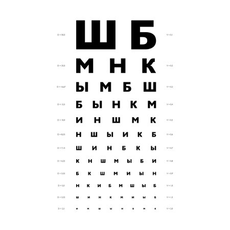Golovin Sivtsev table Eye Test Chart medical illustration. line vector sketch style outline isolated on white background. Vision test with Cyrillic letters board optometrist Checking optical glassesのイラスト素材