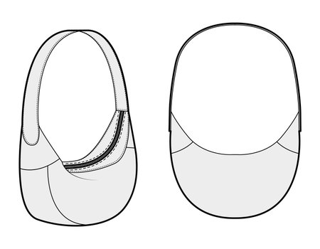 Mini Shoulder hobo Bag silhouette. Fashion accessory technical illustration. Vector satchel front 3-4 view for Men, women, unisex style, flat handbag CAD mockup sketch outline isolatedのイラスト素材