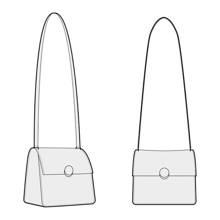 Carry Cross-Body Mini Bag. Fashion accessory technical illustration. Vector satchel front 3-4 view for Men, women, unisex style, flat handbag CAD mockup sketch outline isolatedのイラスト素材