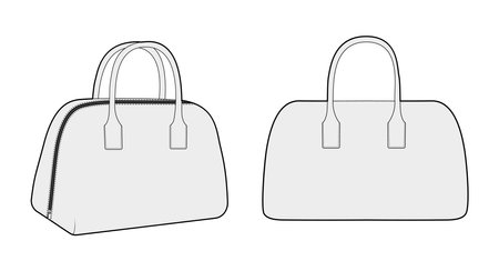 Bowling Tote silhouette bag. Fashion accessory technical illustration. Vector satchel front 3-4 view for Men, women, unisex style, flat handbag CAD mockup sketch outline isolatedのイラスト素材