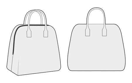 Bowling Tote silhouette bag. Fashion accessory technical illustration. Vector satchel front 3-4 view for Men, women, unisex style, flat handbag CAD mockup sketch outline isolatedのイラスト素材
