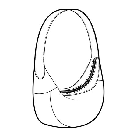 Mini Shoulder Bag with curved lines hobo silhouette bag. Fashion accessory technical illustration. Vector satchel front 3-4 view for Men, women style, flat handbag CAD mockup sketch outline isolatedのイラスト素材