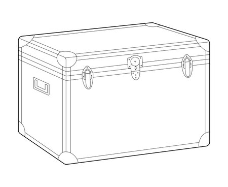 Trunk box silhouette bag. Fashion accessory technical illustration. Vector satchel front 3-4 view for Men, women, unisex style, flat handbag CAD mockup sketch outline isolatedのイラスト素材