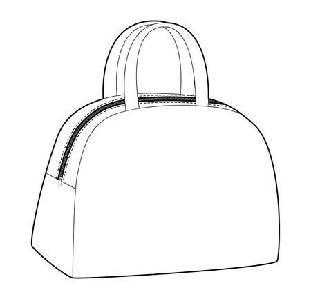 Bowling Tote silhouette bag. Fashion accessory technical illustration. Vector satchel front 3-4 view for Men, women, unisex style, flat handbag CAD mockup sketch outline isolatedのイラスト素材