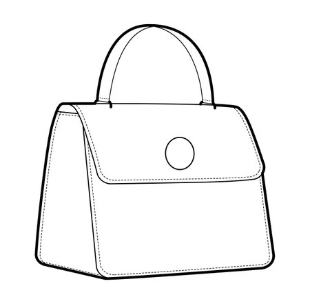 Carry Mini Bag silhouette bag. Fashion accessory technical illustration. Vector satchel front 3-4 view for Men, women, unisex style, flat handbag CAD mockup sketch outline isolatedのイラスト素材