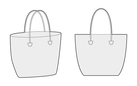 Beach Bag tote silhouette bag. Fashion accessory technical illustration. Vector satchel front 3-4 view for Men, women, unisex style, flat handbag CAD mockup sketch outline isolatedのイラスト素材