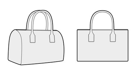 Mini Bowling Tote silhouette bag. Fashion accessory technical illustration. Vector satchel front 3-4 view for Men, women, unisex style, flat handbag CAD mockup sketch outline isolatedのイラスト素材