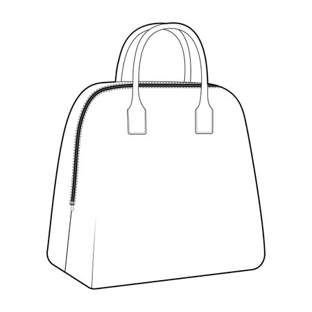 Bowling Tote silhouette bag. Fashion accessory technical illustration. Vector satchel front 3-4 view for Men, women, unisex style, flat handbag CAD mockup sketch outline isolatedのイラスト素材