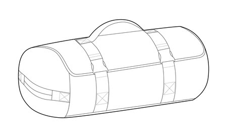 Roll Bag duffle silhouette. Fashion accessory technical illustration. Vector satchel front 3-4 view for Men, women, unisex style, flat handbag CAD mockup sketch outline isolatedのイラスト素材