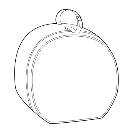 Hat Box Bag round silhouette bag. Fashion accessory technical illustration. Vector satchel front 3-4 view for Men, women, unisex style, flat handbag CAD mockup sketch outline isolatedのイラスト素材