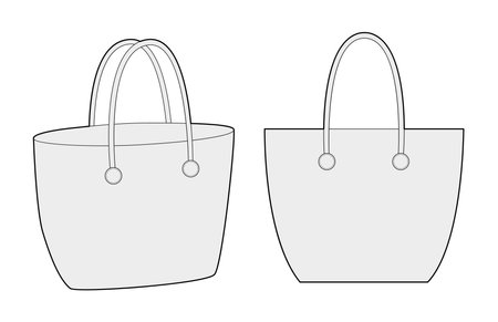 Woven tote bag silhouette. Fashion accessory technical illustration. Vector satchel front 3-4 view for Men, women, unisex style, flat handbag CAD mockup sketch outline isolatedのイラスト素材
