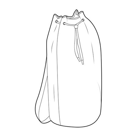 Boxer Bag backpack silhouette. Fashion accessory technical illustration. Vector satchel front 3-4 view for Men, women, unisex style, flat handbag CAD mockup sketch outline isolatedのイラスト素材