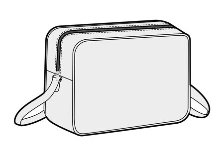 Cross-Body Box Bag silhouette. Fashion accessory technical illustration. Vector satchel front 3-4 view for Men, women, unisex style, flat handbag CAD mockup sketch outline isolatedのイラスト素材