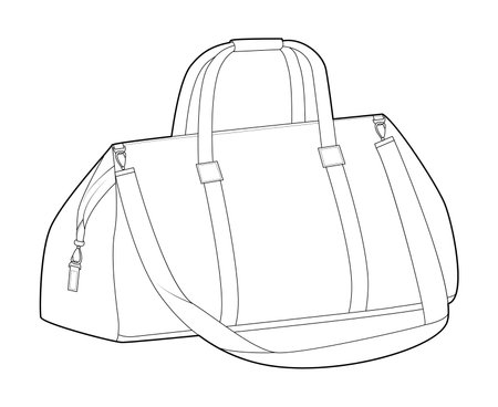 Weekender bowling silhouette bag with shoulder strap. Fashion accessory technical illustration. Vector satchel front 3-4 view for Men, women, unisex style, flat handbag CAD mockup sketch isolatedのイラスト素材