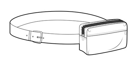 Statement Belt Bag silhouette. Fashion accessory technical illustration. Vector satchel front 3-4 view for Men, women, unisex style, flat handbag CAD mockup sketch outline isolatedのイラスト素材