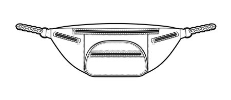Bum Bag silhouette. Fashion accessory technical illustration. Vector satchel front 3-4 view for Men, women, unisex style, flat handbag CAD mockup sketch outline isolatedのイラスト素材