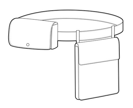 Utility Belt silhouette bag. Fashion accessory technical illustration. Vector satchel front 3-4 view for Men, women, unisex style, flat handbag CAD mockup sketch outline isolatedのイラスト素材