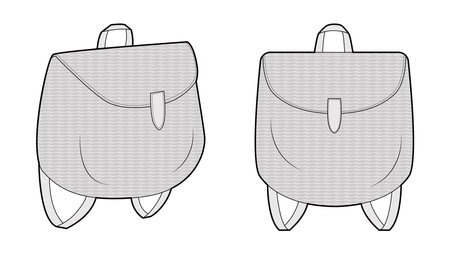Straw backpack silhouette bag. Fashion accessory technical illustration. Vector schoolbag front 3-4 view for Men, women, unisex style, flat handbag CAD mockup sketch outline isolatedのイラスト素材