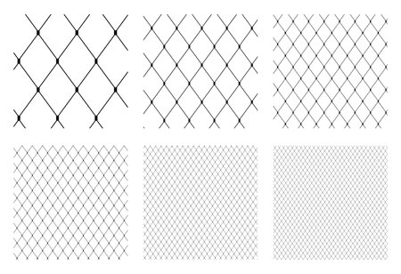 Set of Fishnet seamless pattern lace for Tights Pantyhose. Uniform mesh print for Fashion accessory clothing technical illustration. Vector Black lines flat sketch outline isolated on white backgroundのイラスト素材