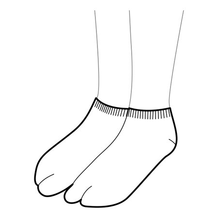 Thong Socks Tabi hosiery Invisible, low cut, length. Fashion accessory clothing technical illustration stocking. Vector 3-4 view for Men, women style, flat template CAD mockup sketch outline on whiteのイラスト素材
