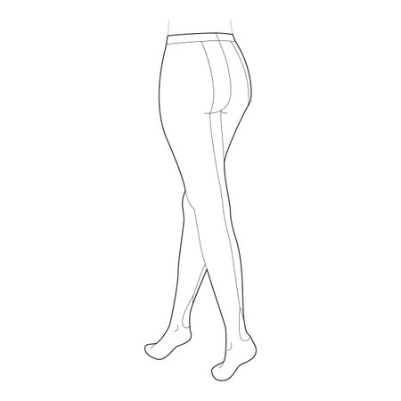 Seamed Stockings Pantyhose on legs. Fashion accessory clothing technical illustration stocking. Vector back 3-4 view for Men, women unisex style, flat template CAD mockup sketch on white backgroundのイラスト素材