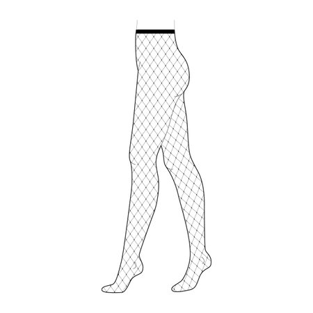 Fishnet Tights Pantyhose on legs, big mesh size, high rise. Fashion accessory clothing technical illustration stocking. Vector side view for Men, women, unisex style, flat template CAD mockup sketchのイラスト素材