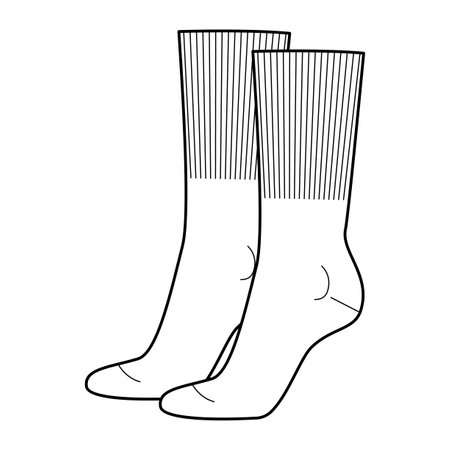 Mid Calf Socks with wide elastic band women shape Technical drawing silhouette. Fashion accessory clothing technical illustration stocking. Vector side view style, flat template CAD mockup sketchのイラスト素材
