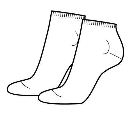 Sneaker Socks women shape Technical drawing silhouette. Fashion accessory clothing technical illustration stocking. Vector side view style, flat template CAD mockup sketch outline isolated on whiteのイラスト素材