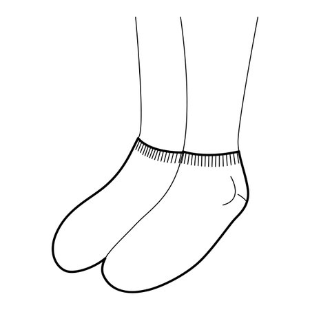 Sneaker Socks on women legs line style. Hosiery Fashion accessory clothing technical illustration stocking. Vector 3-4 view, flat template mockup sketch outline isolated on white backgroundのイラスト素材