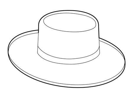 Gambler Hat with band. Head Fashion accessory cap with wide brim clothing technical illustration. Vector headgear for Men, women, unisex style, flat template CAD mockup sketch outline isolatedのイラスト素材