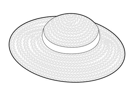 Cartwheel Straw Hat with Ribbon. Summer Bonnet Head Fashion accessory cap with wide brim clothing technical illustration. Vector headgear for Men, women, flat template CAD mockup sketch outlineのイラスト素材