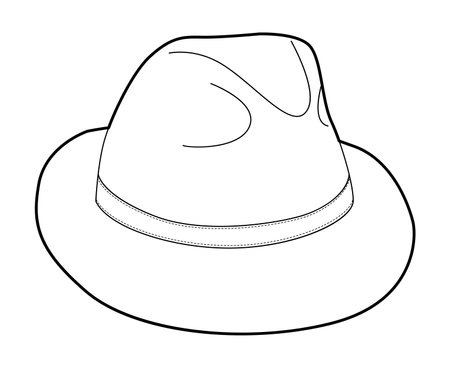 Panama Hat with band. Head Fashion accessory cap with narrow brim clothing technical illustration. Vector headgear for Men, women, unisex style, flat template CAD mockup sketch outline isolatedのイラスト素材