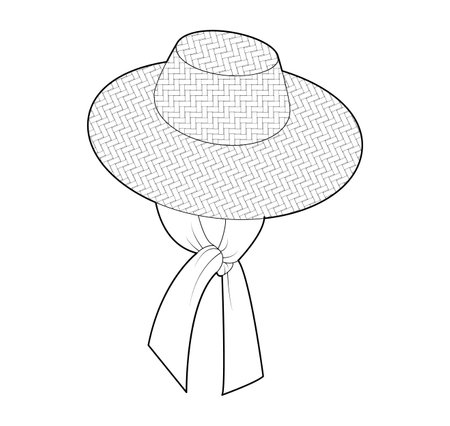 Wide-brim sunhat Floppy Self-Tie scarf Hat Summer Head Fashion accessory cap clothing technical illustration. Vector headgear for Men, women, unisex, flat template CAD mockup sketch outline isolatedのイラスト素材
