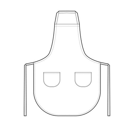 Bib Apron Scalloped technical fashion illustration. Chef uniform for cooking beige cartoon Flat sketch outline apparel template front view. Women, men unisex CAD mockup isolated on white backgroundのイラスト素材
