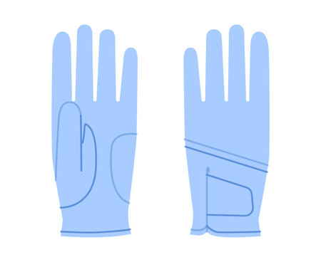 Golf Gloves blue cartoon Fashion hand accessory clothing technical illustration garment. Vector front palm back view for Men, women, unisex style flat template CAD mockup sketch on white backgroundのイラスト素材
