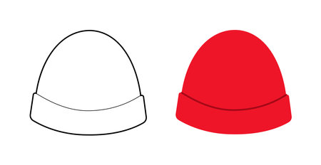 Beanie Crochet Hat. Knitted Winter Head Fashion accessory cap clothing technical illustration. Vector headgear for Men, women, unisex style, flat template CAD mockup sketch outline isolatedのイラスト素材