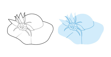 Floppy Hat Church with flower decor. Dress Summer Race Derby Head Fashion accessory cap with floppy wide brim clothing technical illustration. Vector headgear flat template CAD mockup sketch isolatedのイラスト素材