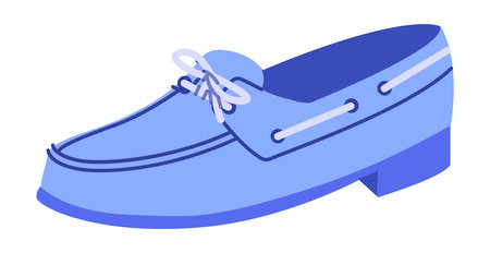 Blue boat loafer shoe women flat. Lace detail casual deck footwear for summer outfit fresh everyday wardrobe. Technical fashion illustration CAD mockup smooth vector man unisex isolated trendy style.のイラスト素材
