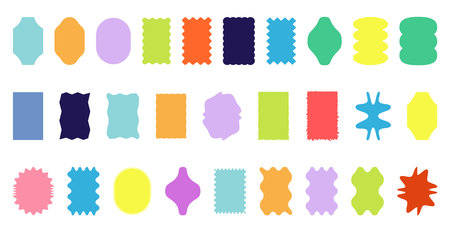 Set of colorful wavy rectangle frames. Vibrant box outlines and soft edges for text blocks, card borders and layout accents. Multi color contour silhouettes vector illustration.のイラスト素材