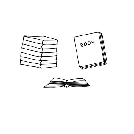 Set of reading, vector illustration, books, hand drawingのイラスト素材