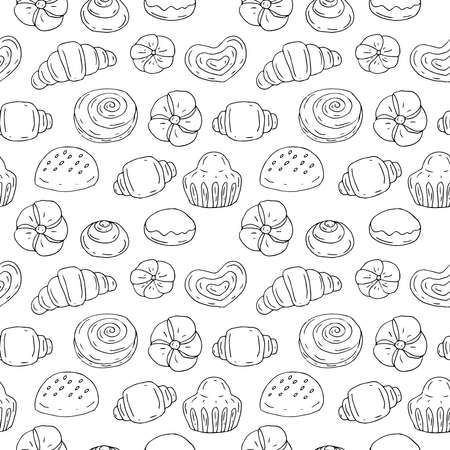 Seamless pattern bakery products, vector illustration, sketchのイラスト素材