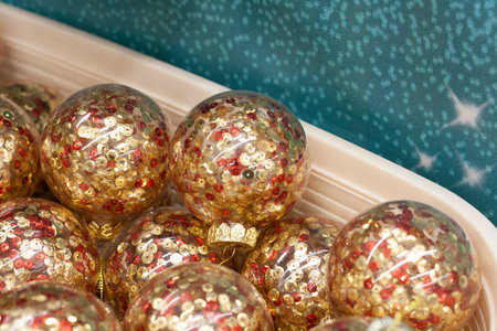 Background of gold and red Christmas balls