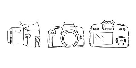Set of camera vector illustration hand drawing sketchのイラスト素材