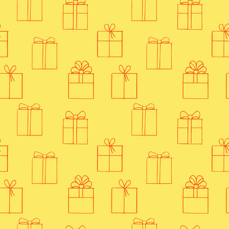 Seamless pattern gift boxes vector illustration hand drawing yellow and orangeのイラスト素材