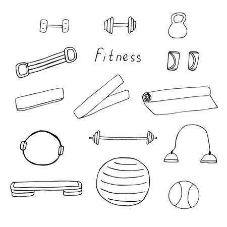 Home fitness set vector doodle illustration fitness equipmentのイラスト素材