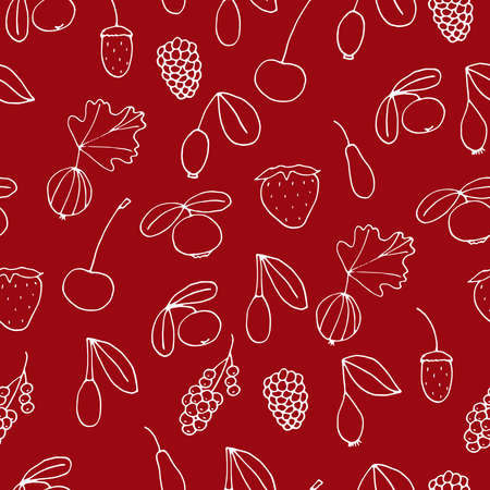 Seamless berry pattern vector illustration hand drawing red colorのイラスト素材