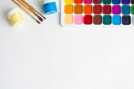Layout drawing paints and brushes copy spaceの写真素材