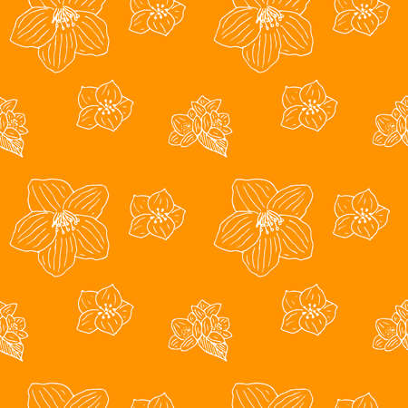 Jasmine seamless pattern vector illustration hand drawn sketch orange colorのイラスト素材